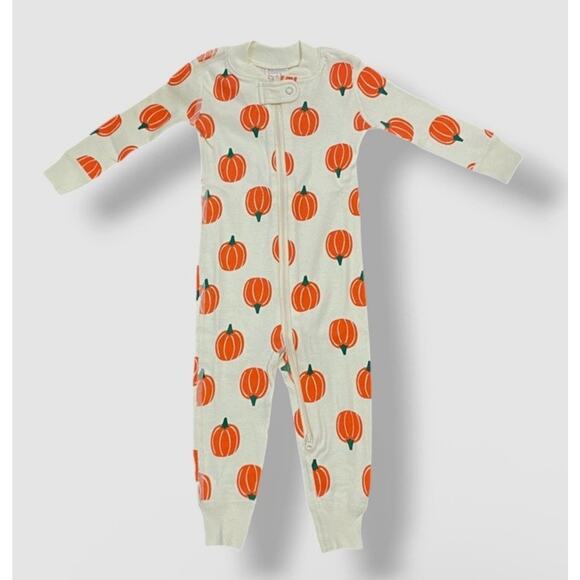 Hanna Andersson Other - Hanna Andersson Baby Ivory Pumpkin Halloween Print Sleeper One-Piece Sz 12-18M